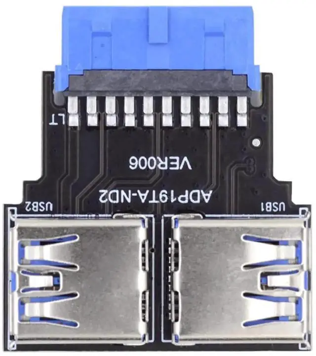 Alt view image 7 of 7 - WRIARICH Dual USB 3.0 Type-A Female to 20/19 Pin Motherboard Header Adapter, Horizontal 5Gbps PCBA USB Internal Slot Connector