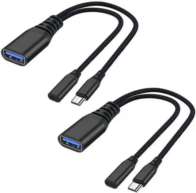 Main image of WRIARICH 2 Pack Powered Micro USB OTG Cable Adapter, Micro USB Male to USB 2.0 Type-A Female with Extra Micro USB Power Port for Fire TV Stick 4K, Android Micro USB Phones & Tablets, Black