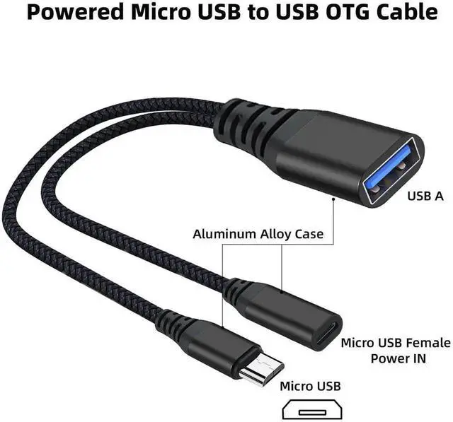 Alt view image 2 of 6 - WRIARICH 2 Pack Powered Micro USB OTG Cable Adapter, Micro USB Male to USB 2.0 Type-A Female with Extra Micro USB Power Port for Fire TV Stick 4K, Android Micro USB Phones & Tablets, Black