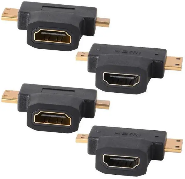 Main image of WRIARICH 4 Pack 2-in-1 HDMI Converter Adapters, Mini HDMI & Micro HDMI Male to Standard HDMI Female Gold-Plated Universal T-Type Connectors