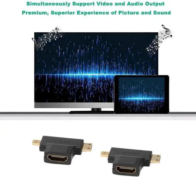 Alt view image 3 of 7 - WRIARICH 4 Pack 2-in-1 HDMI Converter Adapters, Mini HDMI & Micro HDMI Male to Standard HDMI Female Gold-Plated Universal T-Type Connectors