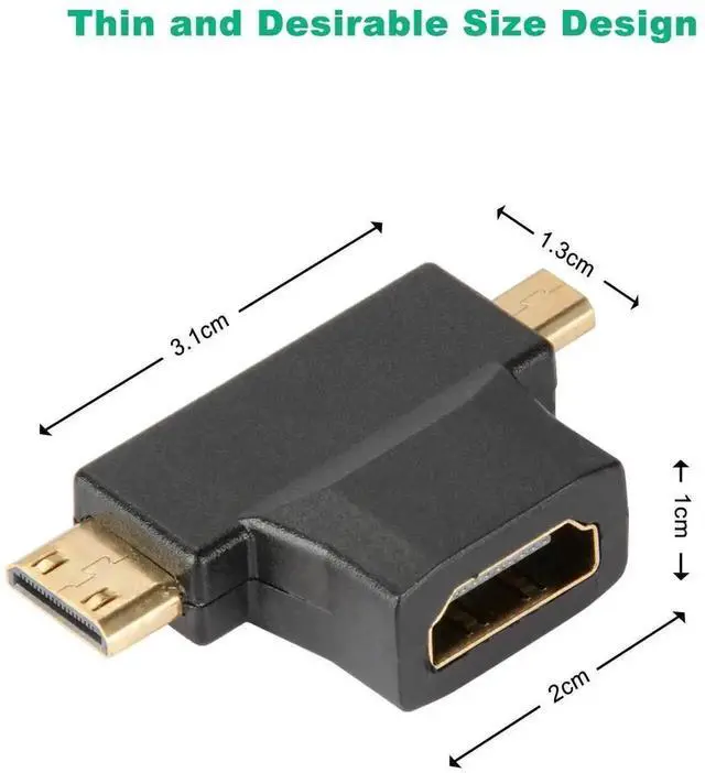 Alt view image 4 of 7 - WRIARICH 4 Pack 2-in-1 HDMI Converter Adapters, Mini HDMI & Micro HDMI Male to Standard HDMI Female Gold-Plated Universal T-Type Connectors