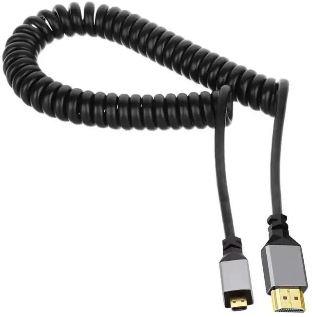 Main image of WRIARICH Micro HDMI 2.0 Male to HDMI Male Coiled Stretch Cable, Supports 4K@60Hz Straight Connector for Laptop HDTV Monitor