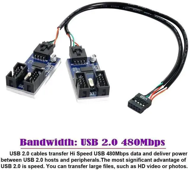 Alt view image 5 of 7 - WRIARICH USB 2.0 9Pin/10Pin Motherboard Header Splitter Cable, 1-in-4 Internal 4-Port Female Expansion Hub Connector