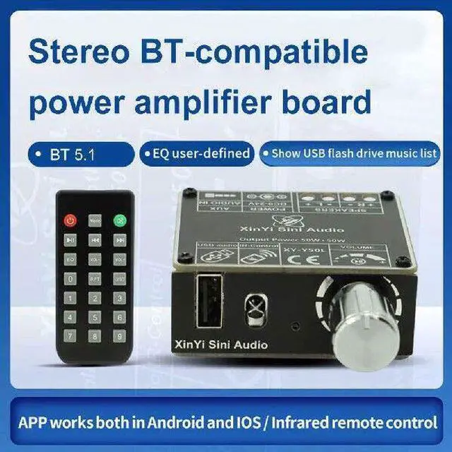 Alt view image 4 of 5 - WRIARICH XY-Y50L Stereo Audio Power Amplifier Board Module, Bluetooth 5.1, AUX USB Dual Channel, 50W+50W HiFi, Infrared Remote Control for DIY Speakers
