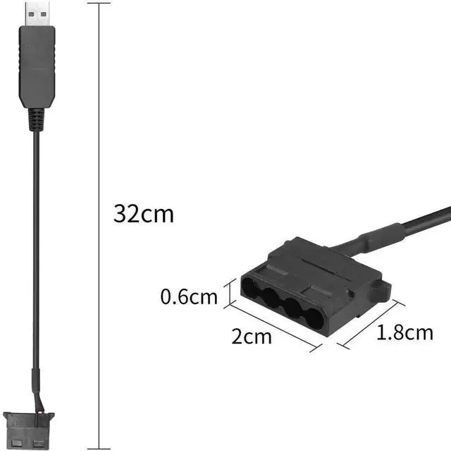 Alt view image 4 of 7 - WRIARICH 2 Pack USB to 12V Molex Fan Step-Up Power Cable, 30cm(11.8 Inch) USB Port to Molex Adapter Cord for PC Cooling Fan Power Supply