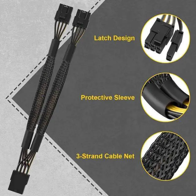 Alt view image 7 of 7 - WRIARICH 2-Pack 9 Inch PCIe 8 Pin Female to Dual 8 Pin (6+2) Male GPU Power Splitter Cable with Heat-Shrink Tubing