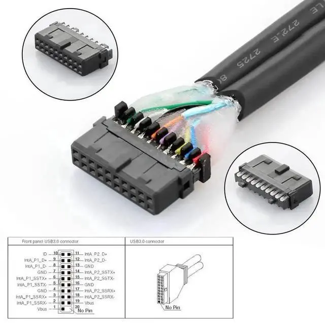Alt view image 3 of 7 - WRIARICH Motherboard 19Pin USB3.0 Header Splitter Adapter, 19Pin Male to Dual 9Pin USB2.0 Female Internal Hub Port Multiplier Extension Connector