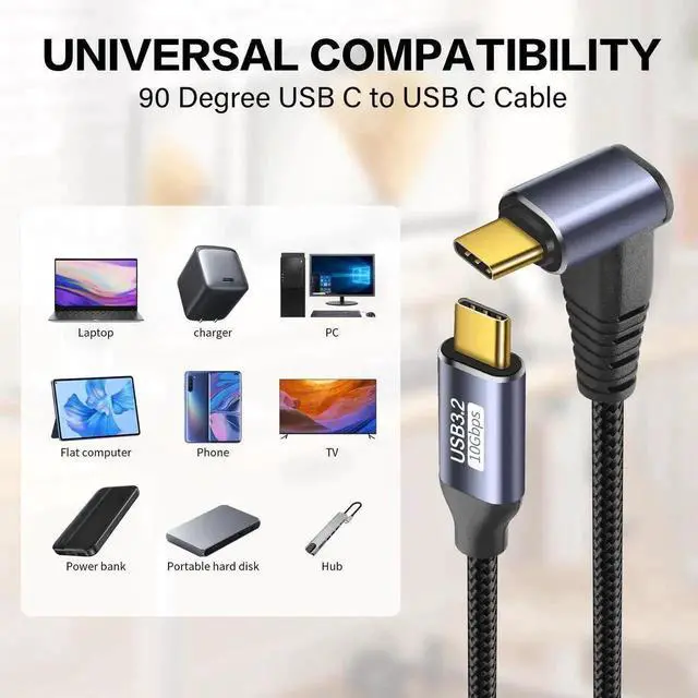Alt view image 2 of 6 - WRIARICH 0.5M (1.6FT) 90 Degree USB-C to USB-C Cable, USB 3.1 Gen2 10Gbps Data, 4K@60Hz Video, 100W Fast Charging Cord