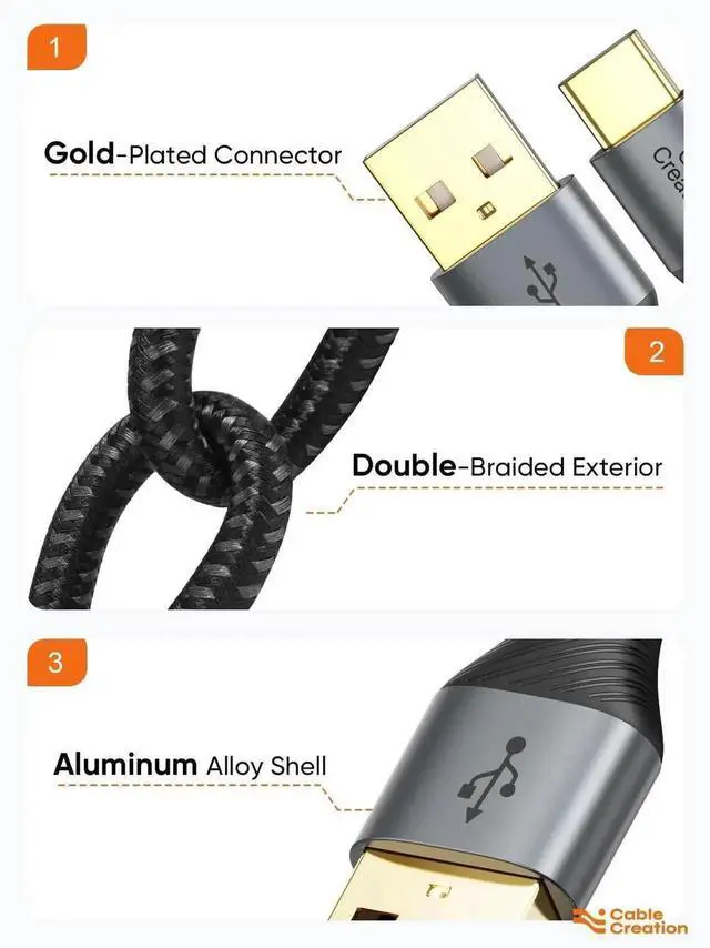 Alt view image 3 of 7 - WRIARICH 0.2m (0.8ft) Braided USB-A to USB-C Short Cable, Charging & Data Cord for CarPlay, Samsung Galaxy, MacBook, iPad
