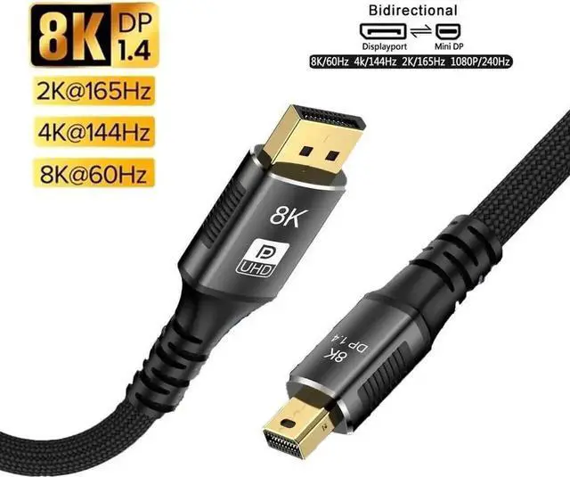 Main image of WRIARICH 3.3FT Bidirectional Mini DP to DP 1.4 Cable, 32.4Gbps 8K@60Hz 4K@240Hz HDR HDCP2.3 Cord for Thunderbolt 1/2 MacBook, G-Sync FreeSync Monitor
