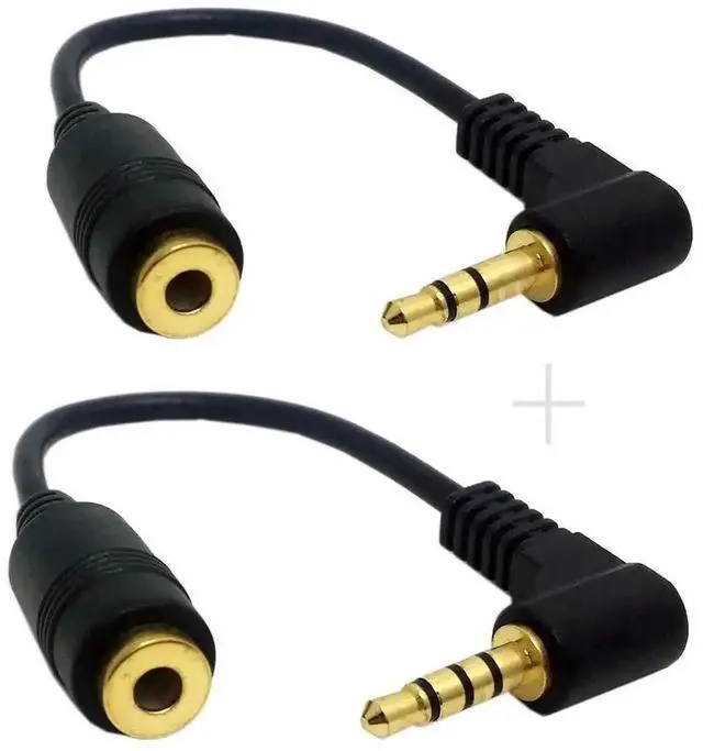 Alt view image 2 of 5 - WRIARICH 2 Pack 10CM 90 Degree Right Angle 3.5mm Male to Female AUX Extension Cable, 3/4 Pole TRS/TRRS Stereo Headphone Audio Extender Cord