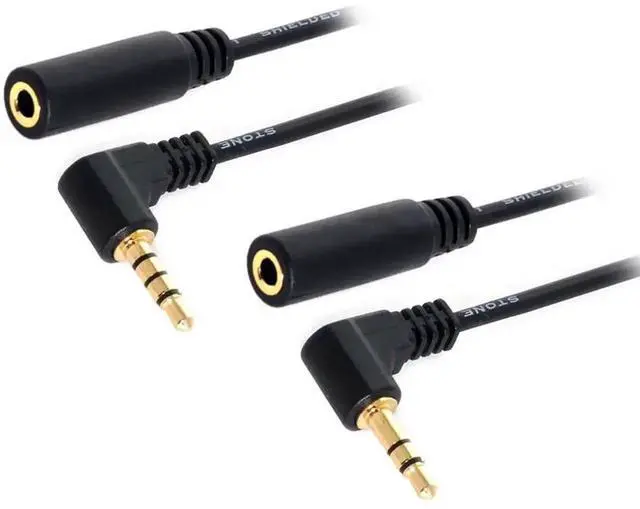 Alt view image 4 of 5 - WRIARICH 2 Pack 10CM 90 Degree Right Angle 3.5mm Male to Female AUX Extension Cable, 3/4 Pole TRS/TRRS Stereo Headphone Audio Extender Cord