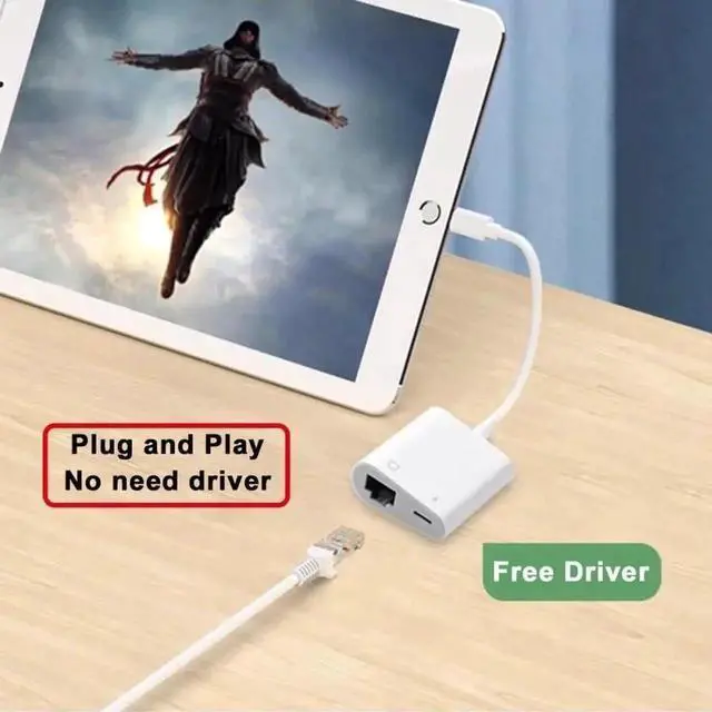 Alt view image 3 of 7 - WRIARICH USB-C to RJ45 100Mbps Ethernet Adapter with PD Charging Port, Wired LAN Network Dongle for Laptop Tablet Smartphone