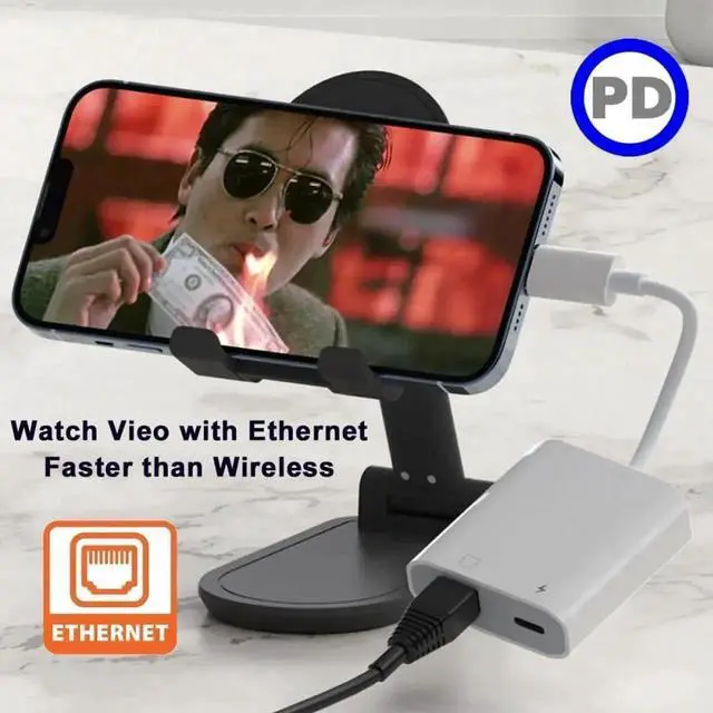 Alt view image 6 of 7 - WRIARICH USB-C to RJ45 100Mbps Ethernet Adapter with PD Charging Port, Wired LAN Network Dongle for Laptop Tablet Smartphone