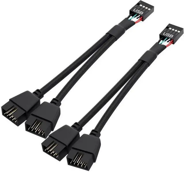Main image of WRIARICH 2 Pack Black Braided Motherboard USB 2.0 Header Splitter Cable, Single 9Pin USB 2.0 Header to Dual 9Pin Internal Extension Cord