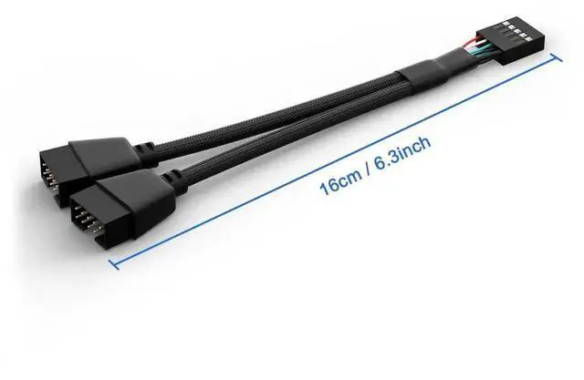 Alt view image 2 of 2 - WRIARICH 2 Pack Black Braided Motherboard USB 2.0 Header Splitter Cable, Single 9Pin USB 2.0 Header to Dual 9Pin Internal Extension Cord