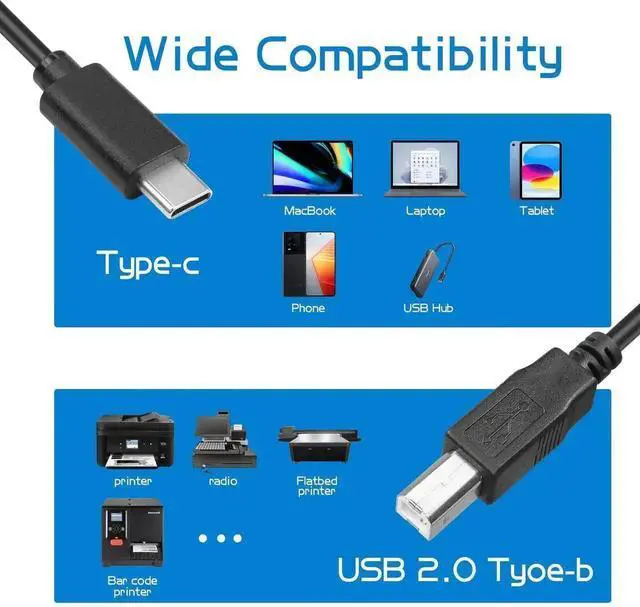 Alt view image 3 of 6 - WRIARICH 3FT USB C to USB B Cable, Printer Scanner MIDI Cord for Digital Piano, MIDI Controller, DJ Controller