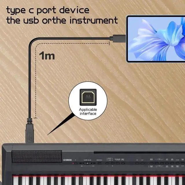 Alt view image 6 of 6 - WRIARICH 3FT USB C to USB B Cable, Printer Scanner MIDI Cord for Digital Piano, MIDI Controller, DJ Controller