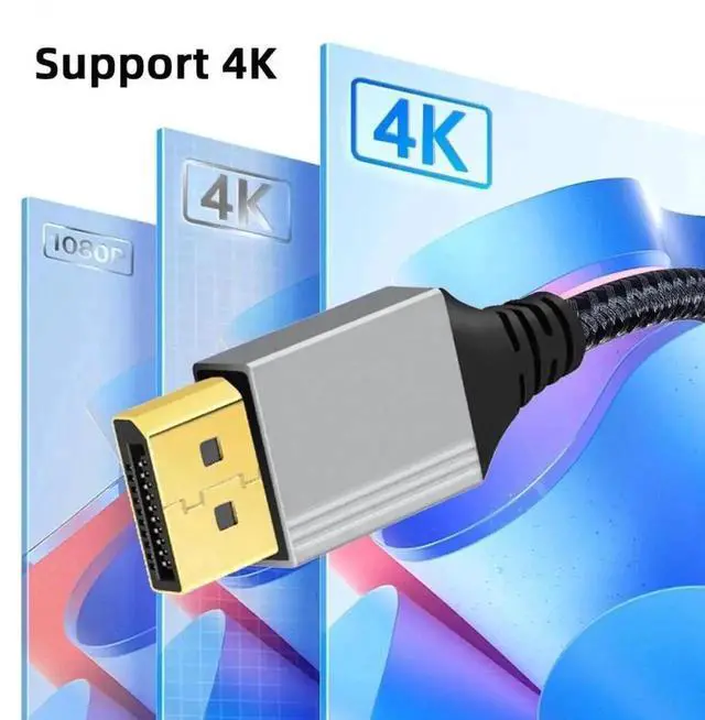 Alt view image 6 of 7 - WRIARICH 200cm Left 90 Degree Angled DP to DP Cable, Silver Braided Sleeve Ultra HD 4K@60Hz DisplayPort Male to Male Cord for Desktop Laptop GPU Gaming Monitor