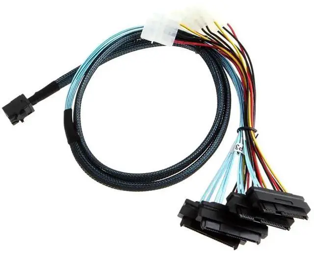Alt view image 3 of 6 - WRIARICH 19.68 Inch SFF-8643 Mini SAS HD to 4 SFF-8482 Breakout Cable with Integrated Power, 12Gbps 30AWG Internal Server RAID Wire for Multi-Drive SAS/SATA HDD SSD Storage Backplane