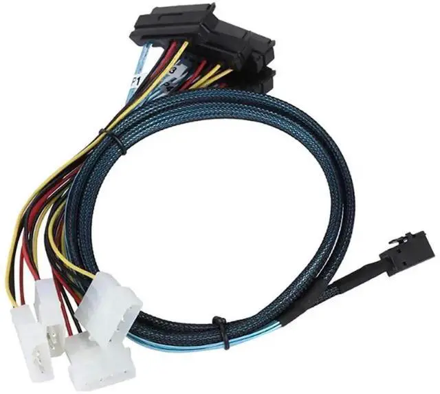 Alt view image 4 of 6 - WRIARICH 19.68 Inch SFF-8643 Mini SAS HD to 4 SFF-8482 Breakout Cable with Integrated Power, 12Gbps 30AWG Internal Server RAID Wire for Multi-Drive SAS/SATA HDD SSD Storage Backplane