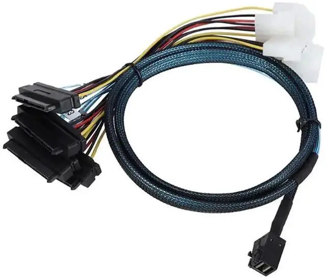 Alt view image 5 of 6 - WRIARICH 19.68 Inch SFF-8643 Mini SAS HD to 4 SFF-8482 Breakout Cable with Integrated Power, 12Gbps 30AWG Internal Server RAID Wire for Multi-Drive SAS/SATA HDD SSD Storage Backplane