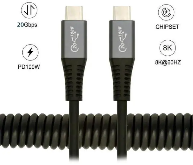 Alt view image 2 of 7 - WRIARICH 1.5M Stretch Coiled USB4 USB C to C Cable, 20Gbps Data Transfer 100W PD Fast Charging 8K/5K/4K Video Type-C Extension Cord