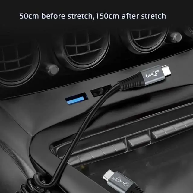 Alt view image 5 of 7 - WRIARICH 1.5M Stretch Coiled USB4 USB C to C Cable, 20Gbps Data Transfer 100W PD Fast Charging 8K/5K/4K Video Type-C Extension Cord