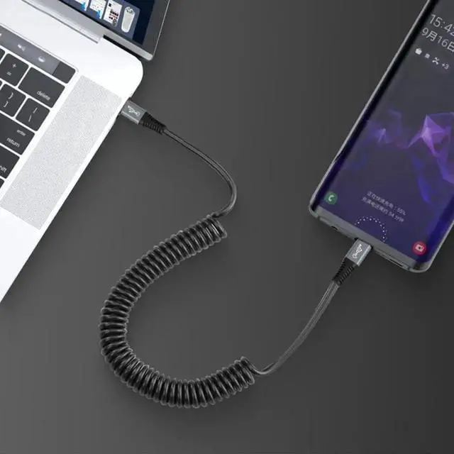 Alt view image 6 of 7 - WRIARICH 1.5M Stretch Coiled USB4 USB C to C Cable, 20Gbps Data Transfer 100W PD Fast Charging 8K/5K/4K Video Type-C Extension Cord