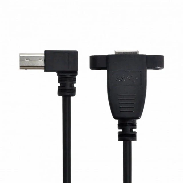 Alt view image 5 of 7 - WRIARICH 0.5m 90° Right Angle USB 3.0 B Type Male to Back Panel Mount B Female Extension Cable