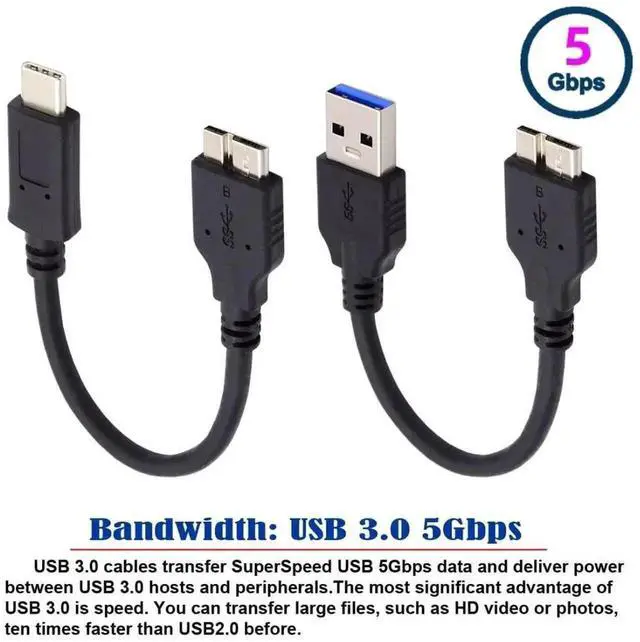 Alt view image 3 of 7 - WRIARICH 2 Pack 15cm USB 3.0 & USB C to Micro B Cable, Data Cord for Portable Hard Drive