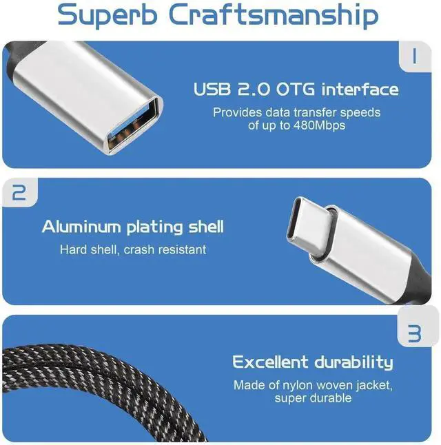 Alt view image 3 of 6 - WRIARICH 20CM USB 3.0 Type-C OTG Y Splitter Cable, 1 Type-C Male to 3 USB-A Female Multiport Hub Converter, Portable Multi-Port Split Adapter for Laptop, PC, Car, USB-A Peripherals