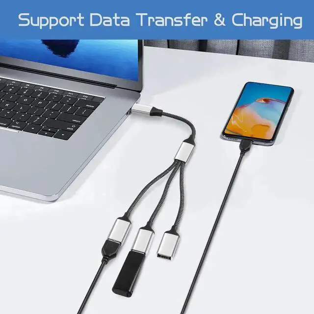 Alt view image 4 of 6 - WRIARICH 20CM USB 3.0 Type-C OTG Y Splitter Cable, 1 Type-C Male to 3 USB-A Female Multiport Hub Converter, Portable Multi-Port Split Adapter for Laptop, PC, Car, USB-A Peripherals