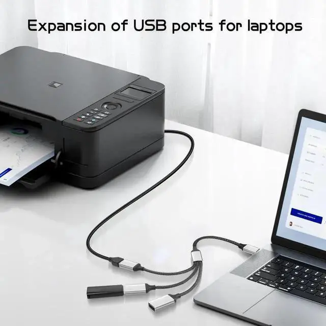 Alt view image 5 of 6 - WRIARICH 20CM USB 3.0 Type-C OTG Y Splitter Cable, 1 Type-C Male to 3 USB-A Female Multiport Hub Converter, Portable Multi-Port Split Adapter for Laptop, PC, Car, USB-A Peripherals