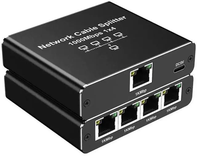 Main image of WRIARICH 1 to 4 Port Gigabit Ethernet Splitter, 1000Mbps High Speed LAN Splitter with USB Power Cord, Supports 4 Devices Online at Once, Compatible with Cat6 Cat7 Cat8 Ethernet Cables