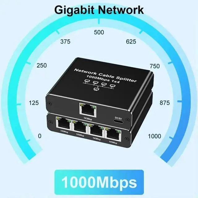 Alt view image 2 of 7 - WRIARICH 1 to 4 Port Gigabit Ethernet Splitter, 1000Mbps High Speed LAN Splitter with USB Power Cord, Supports 4 Devices Online at Once, Compatible with Cat6 Cat7 Cat8 Ethernet Cables
