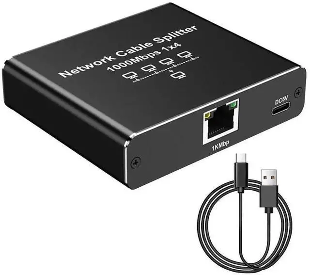 Alt view image 4 of 7 - WRIARICH 1 to 4 Port Gigabit Ethernet Splitter, 1000Mbps High Speed LAN Splitter with USB Power Cord, Supports 4 Devices Online at Once, Compatible with Cat6 Cat7 Cat8 Ethernet Cables
