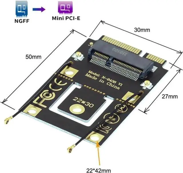 Alt view image 2 of 7 - WRIARICH ChenYang M.2 NGFF Key-A to Mini PCI-E WiFi Converter Adapter, M.2 Wireless Card Riser Compatible with Intel 9260/8265/7260 WiFi6 WiFi7 AC BT Cards