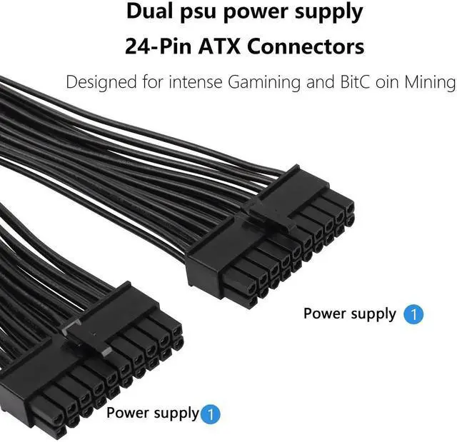 Alt view image 5 of 5 - WRIARICH 24cm ATX 20Pin PSU Splitter Cable, 18AWG 20Pin Female to Dual Male Power Extension Cord for Desktop Power Supply Expansion