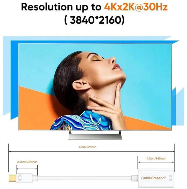 Alt view image 2 of 7 - WRIARICH White 4K Mini DP to HDMI Adapter, Thunderbolt Compatible Mini DisplayPort Male to Female AV Converter for MacBook & iMac