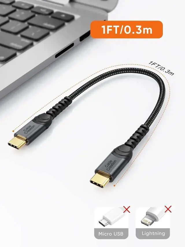 Alt view image 4 of 7 - WRIARICH 2 Pack 1FT Short USB C Cable, 60W Fast Charging Braided Type C Data Cord for iPhone 15/16, iPad, MacBook, Galaxy, Power Bank