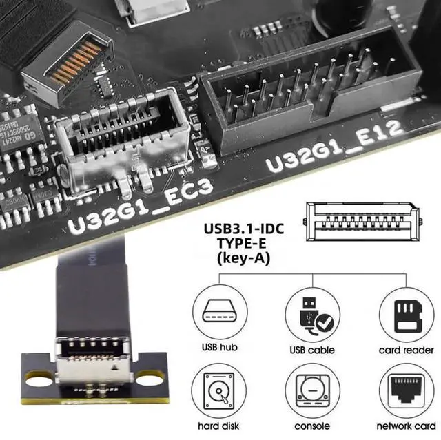 Alt view image 6 of 7 - WRIARICH USB 3.2 Type-E IDC 20Pin Front Panel Header Male to Female Extension Cable, 20Gbps High-Speed Internal Extender Cord