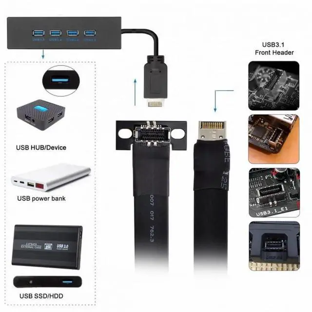 Alt view image 3 of 7 - WRIARICH USB 3.2 Type-E IDC 20Pin Front Panel Header Male to Female Extension Cable, 20Gbps High-Speed Internal Extender Cord