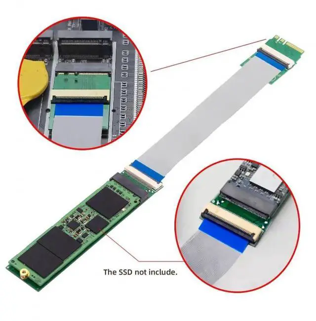 Alt view image 2 of 7 - WRIARICH NGFF 2230 A+E-Key Male to NVMe M-Key Female PCIe 4.0 Extension Flat Cable, M.2 SSD Riser Adapter Support 2230/2242/2260/2280 NVMe SSD for Laptop Motherboard