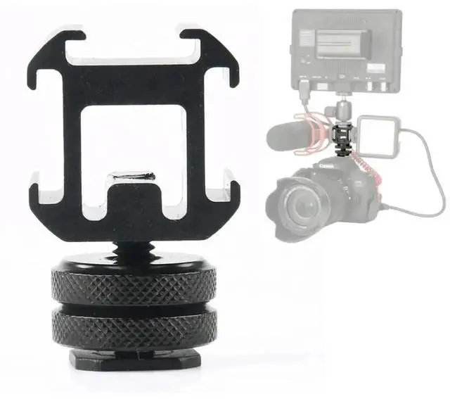 Alt view image 4 of 4 - WRIARICH Camera Hot Shoe Extension Bracket with Triple Cold Shoe Mount & 1/4 Inch Screw On-Camera Hot Shoe Mount Adapter