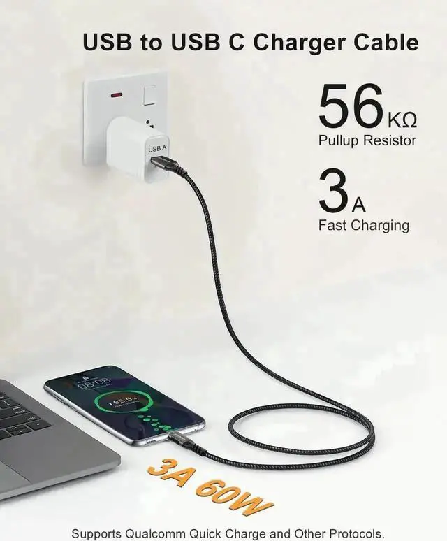 Alt view image 4 of 7 - WRIARICH 2-Pack 1.6FT USB-A to USB-C Cable, USB 3.1/3.2 10Gbps Data & 60W 3A Fast Charging Cord for Samsung Galaxy, iPad Pro, External SSD