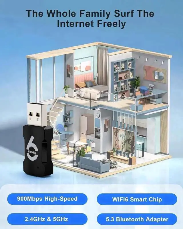 Alt view image 4 of 7 - WRIARICH 900Mbps WiFi 6 USB WiFi Bluetooth 5.3 Adapter, Dual Band 2.4G+5G 2-in-1 Driver Free Wireless Dongle Support WPA3 for Windows 10/11 Desktop Laptop