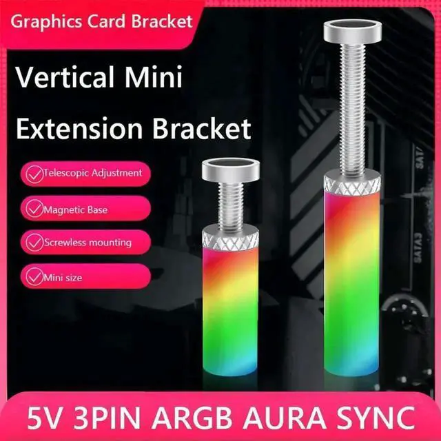 Alt view image 3 of 4 - WRIARICH Aluminum Alloy Vertical Telescopic Rotating GPU Support Bracket, Magnetic ARGB Graphics Card Holder for Desktop PC Case