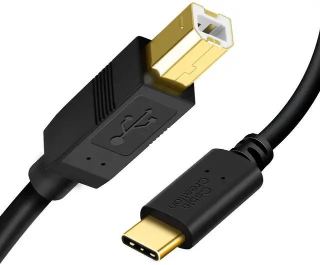 Main image of WRIARICH 2M (6.6FT) Black USB-B to USB-C Cable, Printer & MIDI Cord for MacBook, Digital Piano, MIDI Keyboard, DJ Controller & DAC